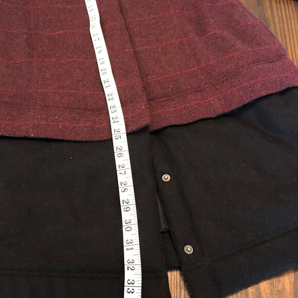 Prana Wool Coat Womens Medium Plaid Convertible Black Herringbone Winter Warm - Picture 12 of 12